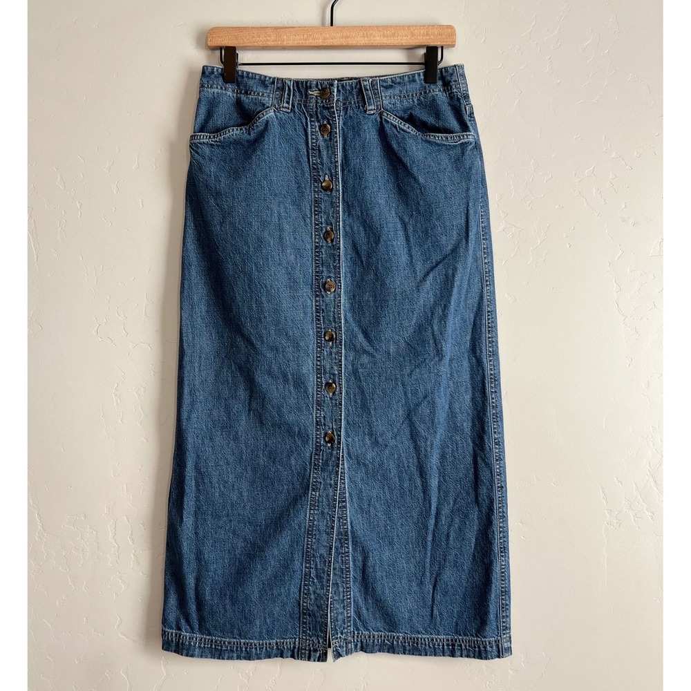 Vintage‎ 90's Denim Midi Skirt Jones Sport Size 8 Button Up Front Slit